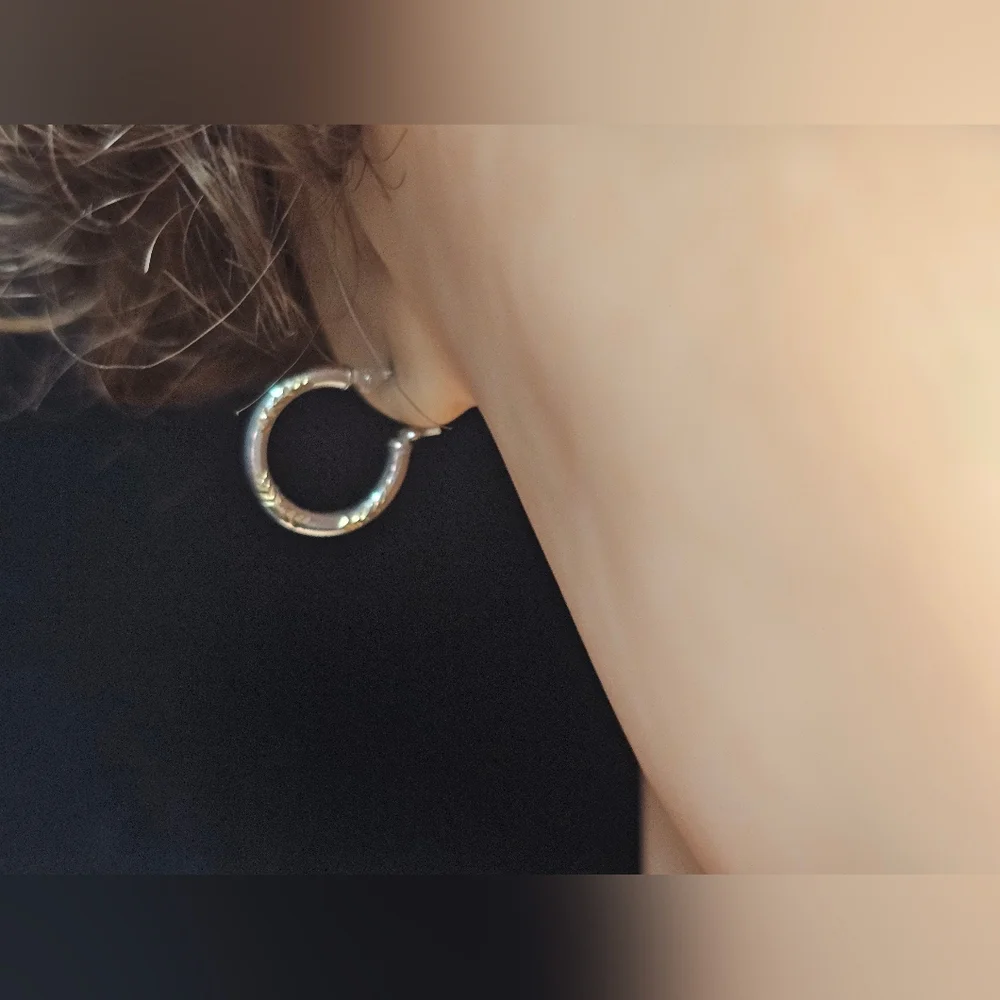 14k Gold Oracle Two-Tone Hoops - Picture 2 of 8